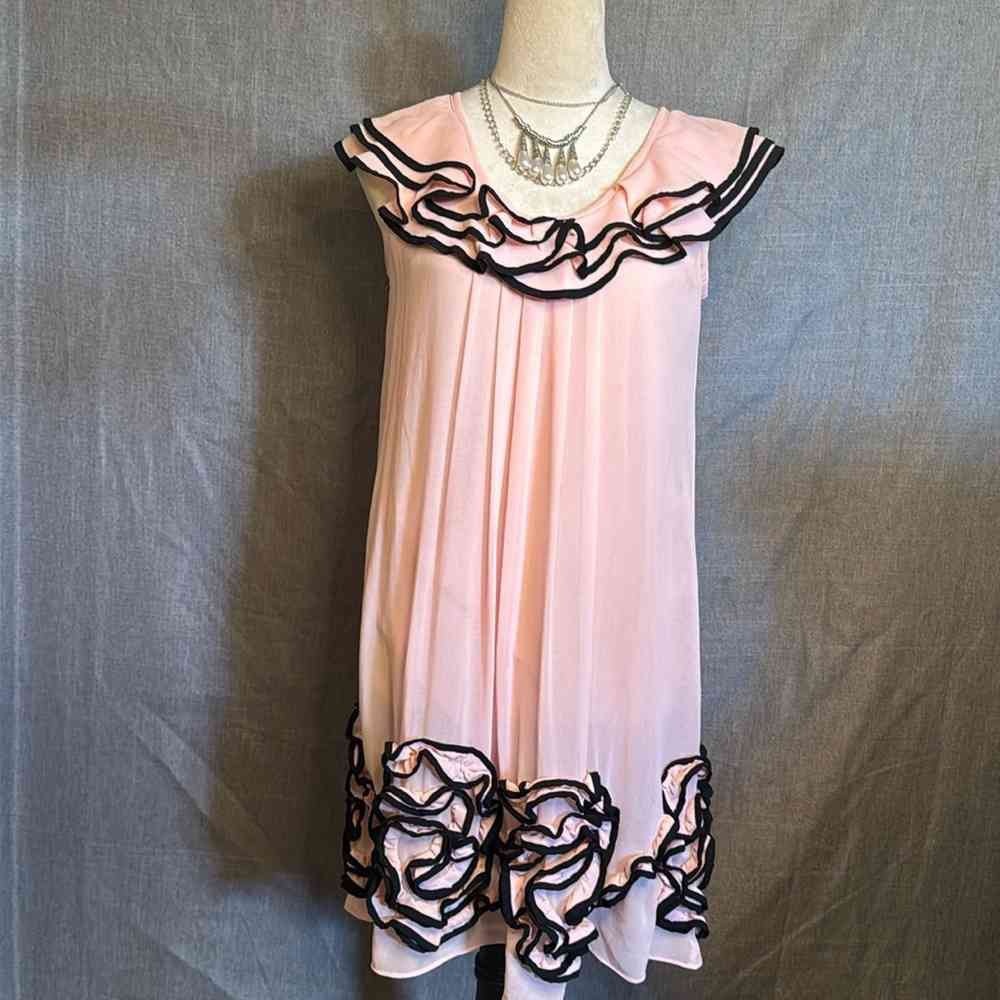 Pink Dress with Black Ruffle Trim